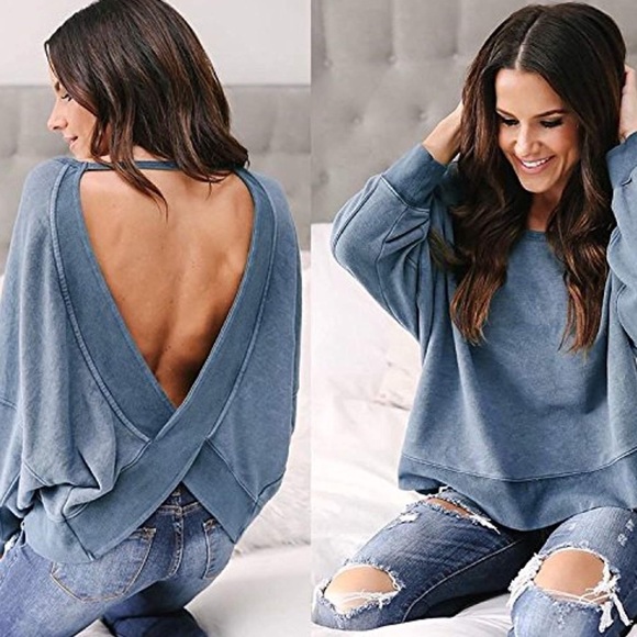 Tops - Women’s Blue Backless Pullover